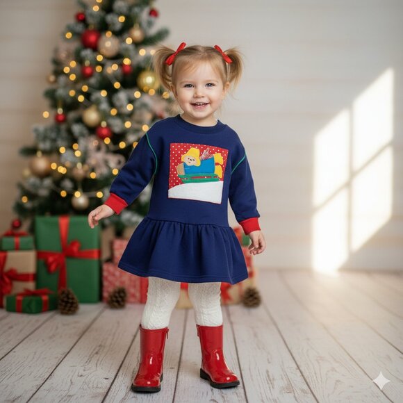 Paddington Other - Vintage 90s Paddington Bear Girls Sweatshirt Dress Winter Sledding Blue Size 3T